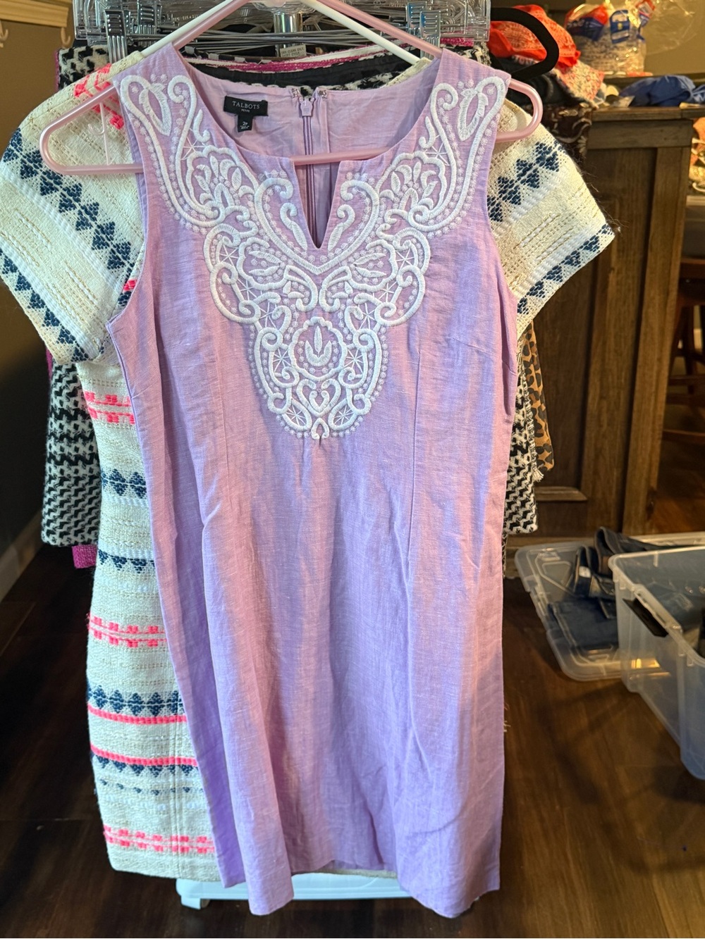 Talbots Lavender Sleeveless Dress with White Embroidered Yoke